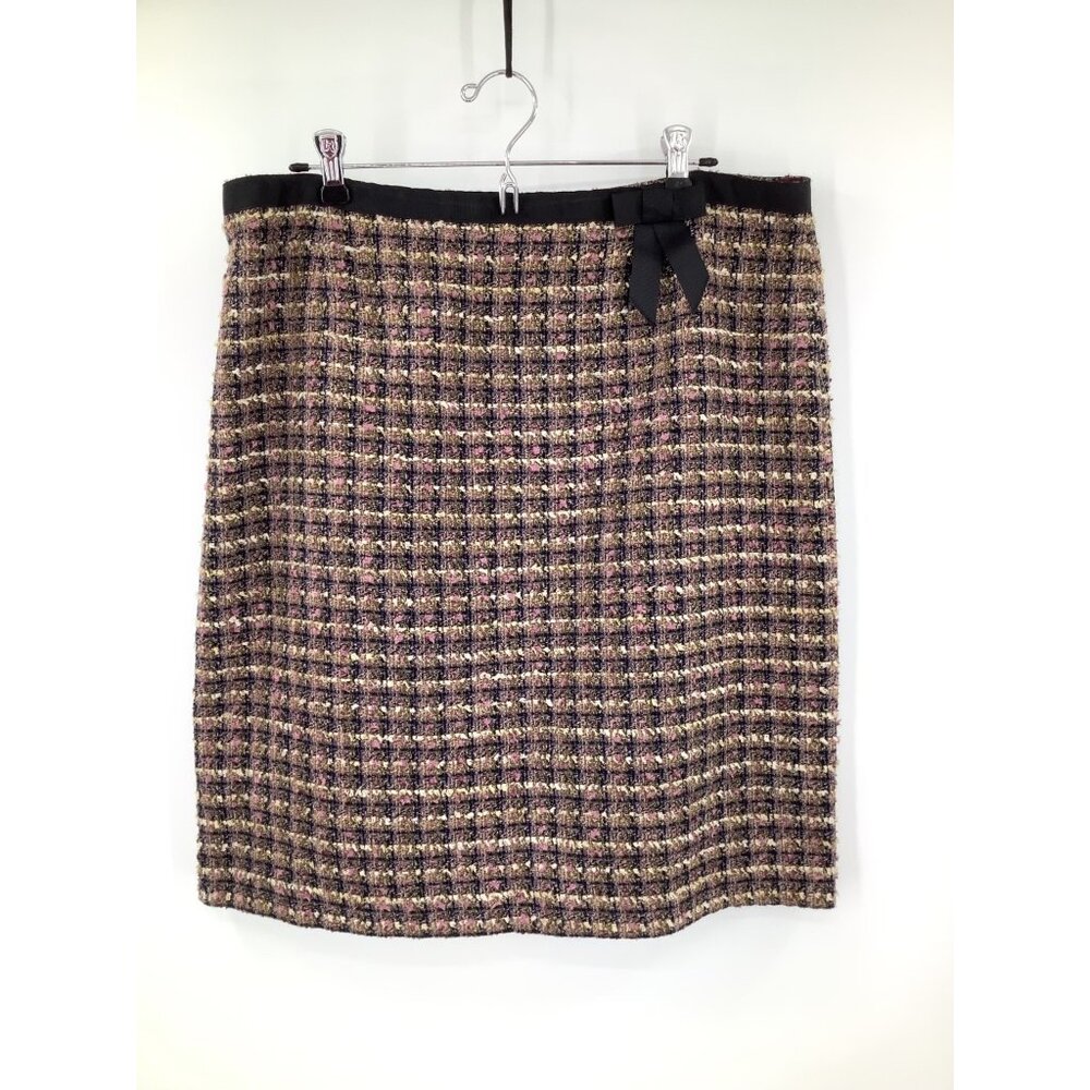 REQUIREMENTS Women's Skirt Purple Brown Black Tweed Bow Lined Size 16